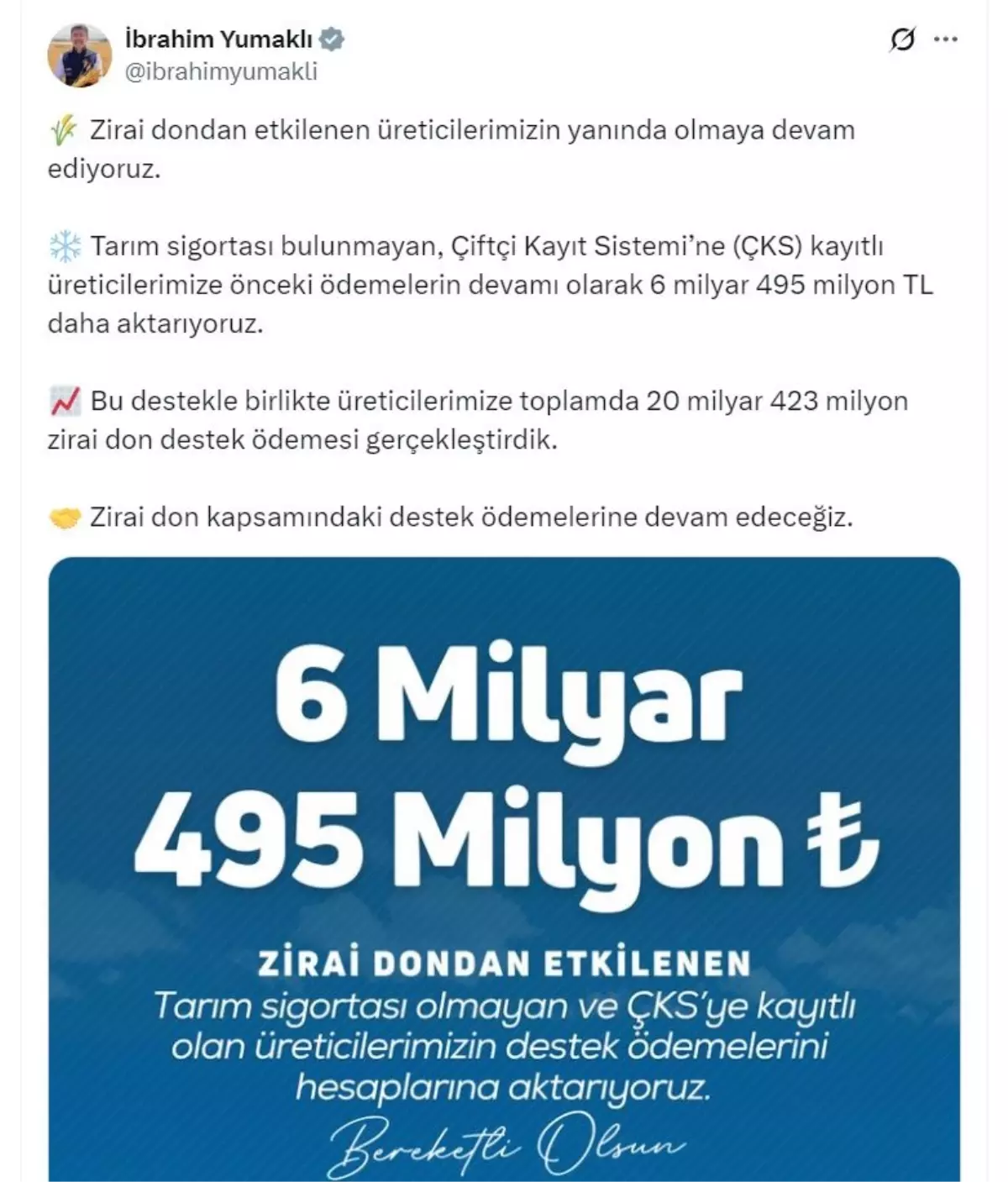 bakan yumakli zirai dondan etkilenen ureticilere 20 milyar tl destek ciItaH5Y.jpg